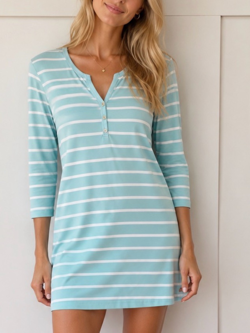 Lilly Pullitzer Striped Light Blue & White Mini Dress with Henley Buttons